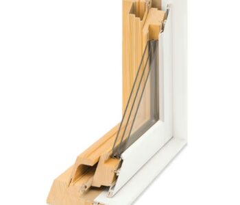 Cross-section of Marvin Ultimate wood-clad window frame with aluminum exterior