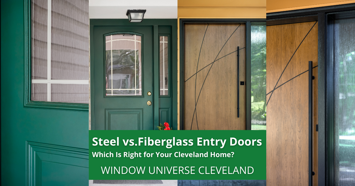 Side-by-side comparison of steel vs. fiberglass entry doors using ProVia Signet and Legacy examples for entry door replacement Cleveland