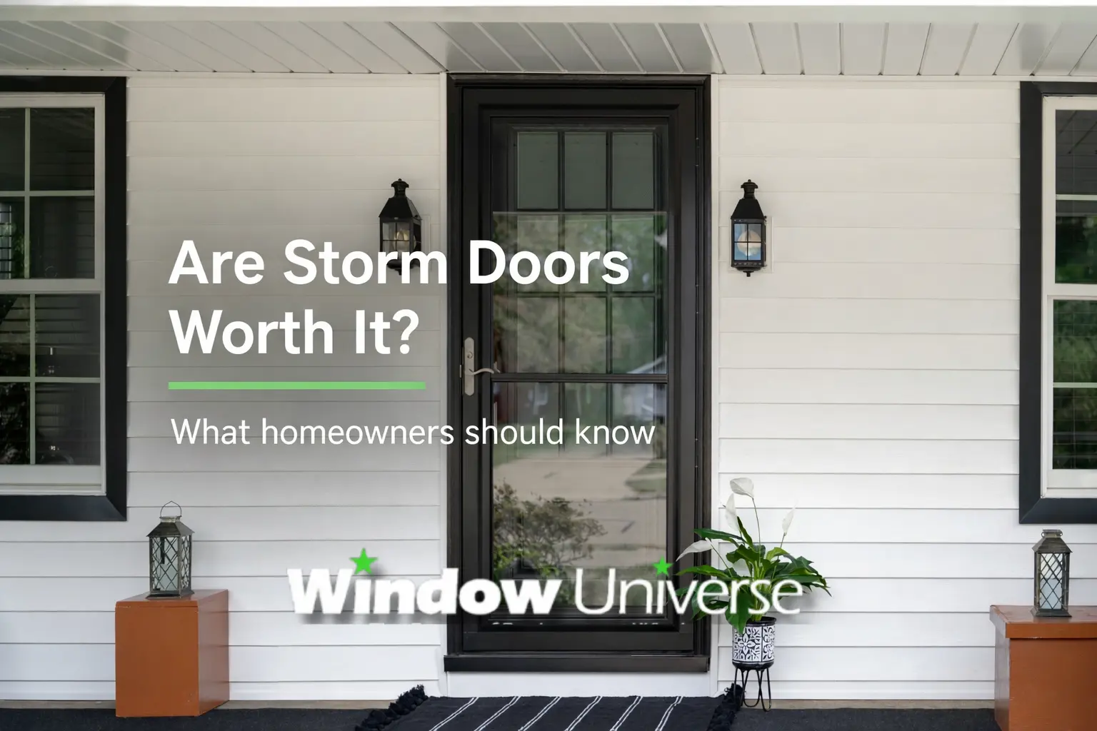 Black storm door on a Cleveland-area home exterior, featured image for a homeowner guide on "Are storm doors worth it?"
