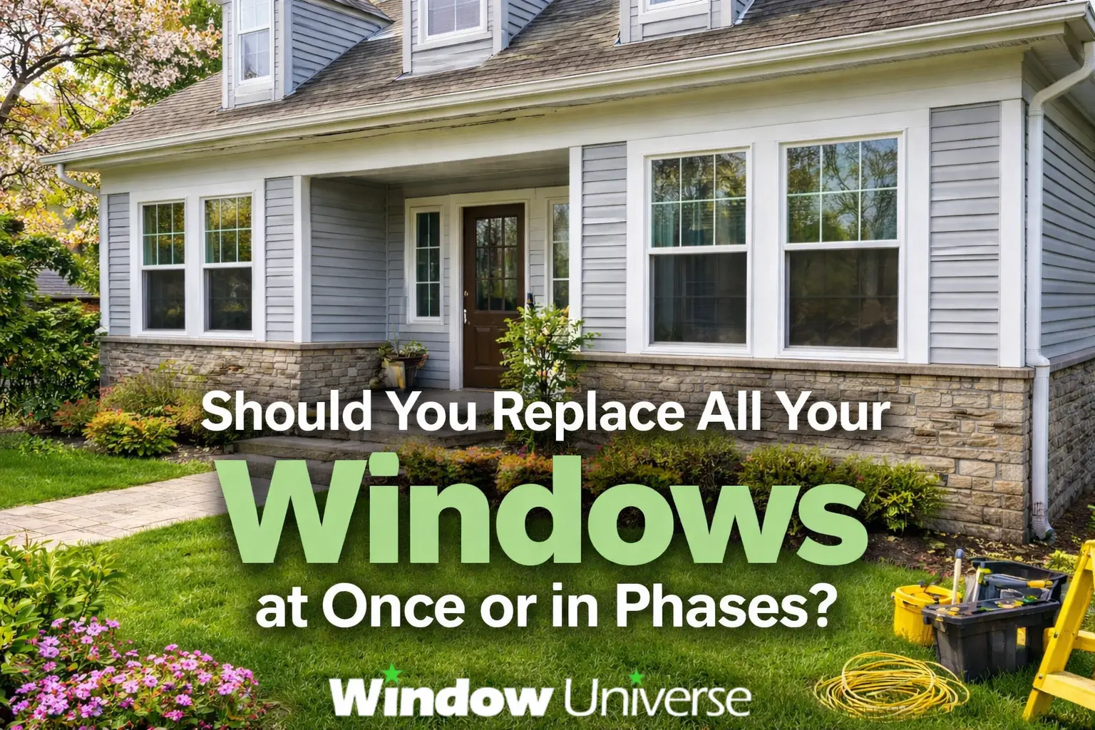 Exterior of a Northeast Ohio home with replacement windows, illustrating how homeowners decide whether to replace windows all at once or in phases.
