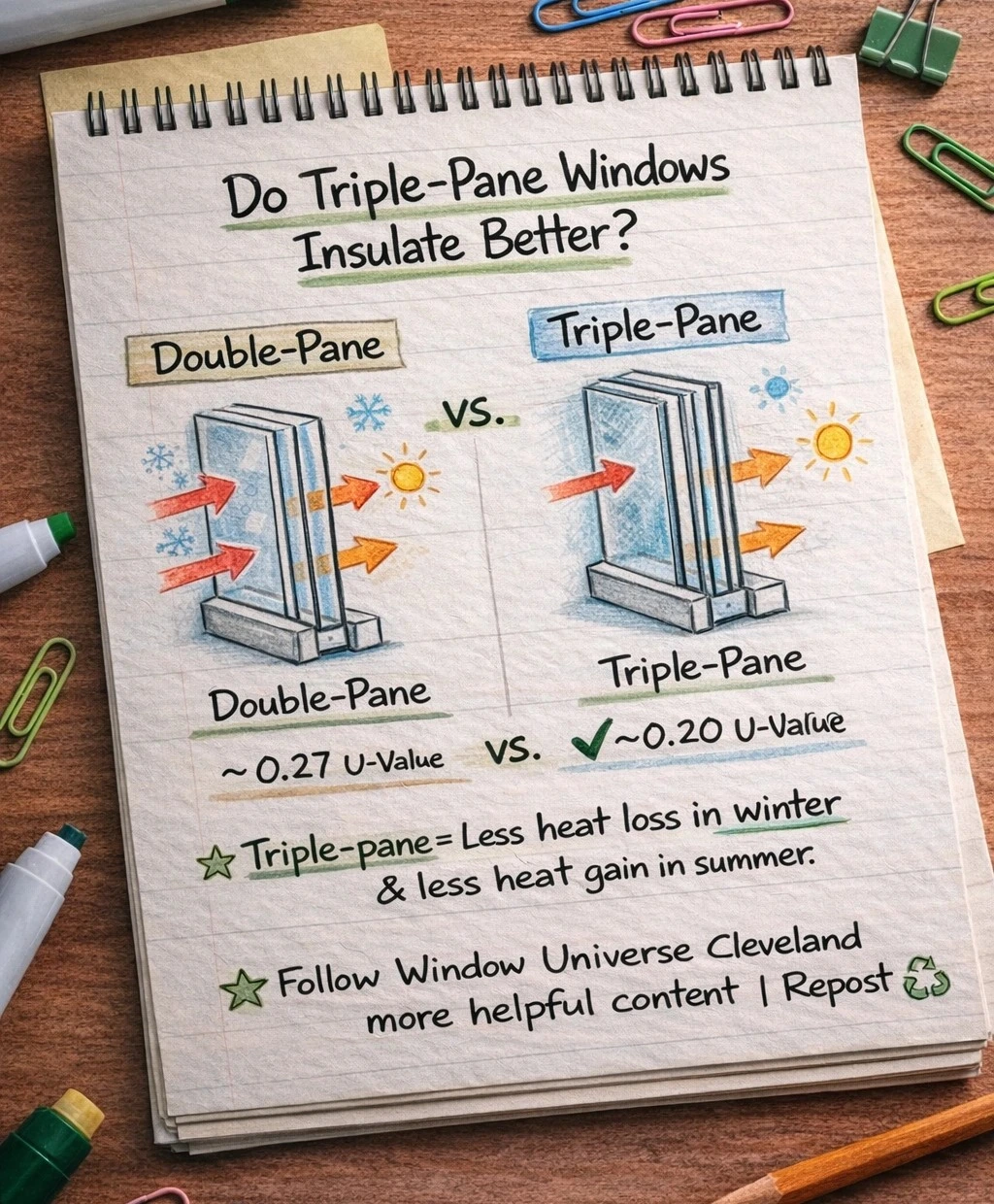 Triple pane vs double pane windows insulation comparison showing lower U-value and improved energy efficiency